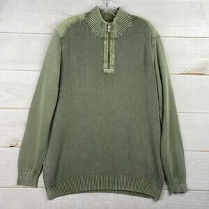 Tommy Bahama Sweater Mens L Green Distressed 1/4 Zip Cable Knit Pullover Mock